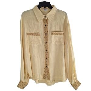POL Cream Button Down Shirt with Tan Accents